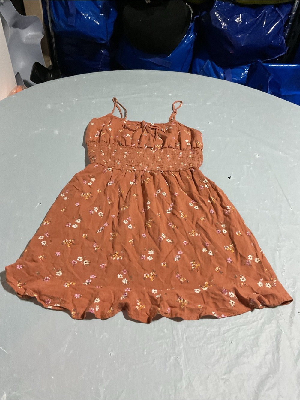 Girls Rust Floral Smocked Sundress